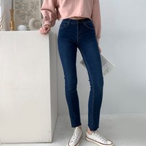 [즈본] 여성 커팅 스판 일자 청바지 허리속 밴딩 신축성 좋은 데님 청바지