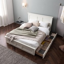 [삼익가구]프로아 아이보리 서랍형 도장 침대(양모 라텍스 독립 매트리스-킹)