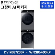[실버패키지]삼성 비스포크 그랑데 건조기 AI 17KG[DV17B8720BP] + 세탁기 21kg[WF21B6400KP], 단일옵션