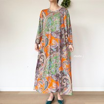 중년여성옷 페이즐리 나염 맥시 롱 원피스 데일리 홈웨어 마담옷 빅사이즈