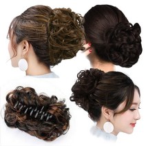 자연스러운 똥머리 집게 당고머리 가발 볼륨업스타일, 라이트브라운