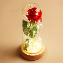 인테리어 선물 화이트 장미꽃 유리돔 LED 무드등 건전지제외, 레드