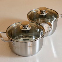 Chef de Table IH 인덕션 겸용 고강도 스텐 냄비 2종 세트 편수18cm+양수20cm (인덕션 포함 모든 열원 사용 가능 3중바닥)