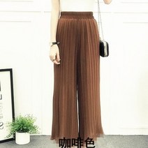 여성와이드팬츠 쉬폰 와이드 솔리드 컬러 웨이스트 플리츠 쉬폰 플러스 사이즈 캐주얼 숙녀