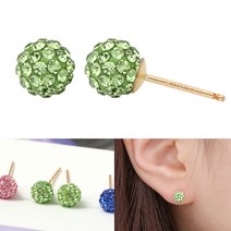 여성용 14K 골드필드 큐빅볼 귀걸이 8월 탄생석 페리도트 컬러 미러볼 이어링 JK220 + 선물케이스