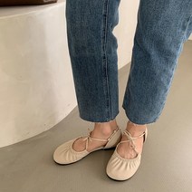 발레슈즈 발레무용 여성단화 빈티지 코디가잘되는 타입학생 선녀스타일 스트랩 숙녀 소프트한바닥 원형헤드 플랫 반커버헤드 샌들, T01-아이보리 비오픈형, C02-36