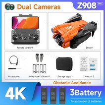 미니 레이저 포인터 발표 Z908 Pro 프로 드론 전문 4K HD 카메라 Mini4 광학 흐름 현지화 3 면 장애물 회피 쿼드콥터 장난감 선물, 9.4K Orange with 3B