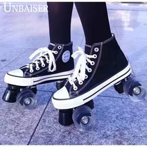 UNBAISER-캔버스 롤러 스케이트 성인용 스케이트화 롤러장, 블랙(일반 휠)