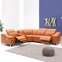 슬립스토아 로웰 천연 소가죽 리클라이너 소파 코너형, 블루