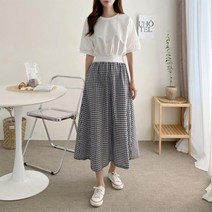 [바보사랑] 여자 와플 체크 데일리 캐주얼 모던 투톤 롱원피스