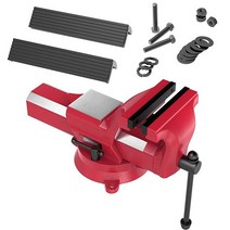 [ 정품]Olsa Tools 10.2cm4인치 벤치 바이스360° 회전 베이스2.5kg5.5파운드 클램핑 포스단조 스틸테이블 바이스 벤치레드 벤치탑 바이스보너스 장착 하드웨어 및, 5-Inch Jaw