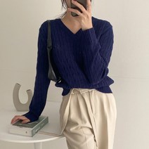 순이들 여성 색감예쁜 꽈배기 브이넥 니트