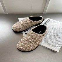 코지 여자 빈티지 에스닉 퀼팅 둥근코 블로퍼 뮬 슬리퍼
