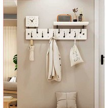 원목 벽면 행거 선반 벽부착 옷걸이 인테리어 벽걸이, 10후크 + 선반 (화이트 컬러)
