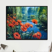 양평 두물머리 아름답게 피어난 양귀비 꽃 보석십자수 DIY 집에서 취미 비즈십자수, 60x80cm