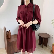 바이퀸즈 44~88 투톤 쉬폰원피스 카라 미디 하객룩