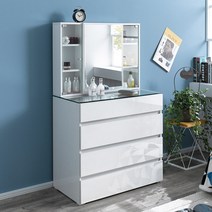 달리빙앤 프레아 4단서랍 강화유리상판(유리문) 화장대, 화이트