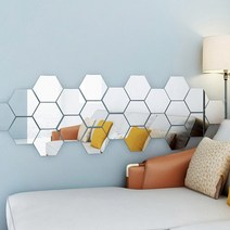 엄마의쇼핑 골드 실버 중형 대형 12P 붙이는 육각 아크릴 조각 거울 인테리어 벽거울 안깨지는 어린이집 안전거울, 골드중형(1297-4)