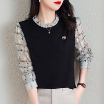 나바바 / NB1280 빈티지 투인원 레이스 프릴넥 블라우스