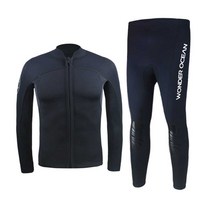 프리다이빙 슈트 남성 상하분리형형 고탄성 서핑슈트, 2mm 남성용 퓨어 블랙 슈트 라지
