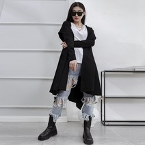 큰 사이즈 다 크 블랙 마 운 틴 룩 빈 티 지 한 터 틀 넥 후드 와 이 드 중 롱 트 렌치 코트 여성 블랙 스커트 스타일