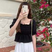 아이엠몽 여성 스웨일라 셔링 스퀘어넥 블라우스