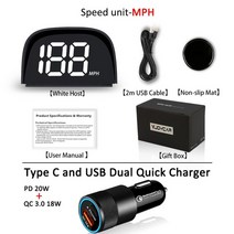 차량 속도계 hud 카플레이 모니터 Vjoycar 새로운 gps 디지털 흰색녹색 디스플레이 플러그 앤 플레이 모든 자동차에 대한 큰 글꼴 자동차 전자 액세서리, mph-담배-흰색