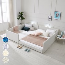 [지베스] 스테디2 LED 저상형 슬림 패밀리침대 SS+SS/Q+SS/Q+Q, Q+SS_프레임(매트별도), 오픈형_연그레이