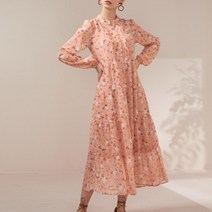 써스데이아일랜드 여성 플라워 긴팔 쉬폰 롱 원피스 a라인 로맨틱 캐주얼