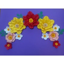 자이언트플라워 페이퍼플라워 종이꽃 포토존만들기 졸업식 입학식 포토월 생일파티 행사 이벤트꽃장식 완제품, 플라워데코장식(큰3+중2+소6+잎4)