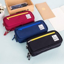 캔버스 대용량 투지퍼 중학생 대학생 지퍼 필통, 블랙