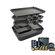 Elbee Home 8-Piece 들러붙지않는 Aluminized Steel Space Saving 베이킹세트 With 딥로스팅팬 쿠키시트 케이크팬 머핀팬s and 베이
