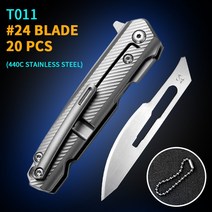 OLITANS 접는 메스 CNC 티타늄 핸들 미니 나이프 No.24 교체 가능한 탄소강 블레이드 포켓 상자 열기 도구, 02 T011 20Pcs Blades