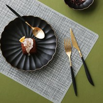 까사무띠 따볼라 린넨디자인 실리콘 직사각 식탁매트, 블랙, 1인( 가로 40cm x 30cm)