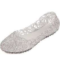 Domucos 여성용 샌들 플랫 젤리 슈즈 슬립온 할로우 아웃 로퍼 골드., 7, Silver, Silver