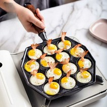 타코야끼팬 문어굽는기계 베이킹 후라이팬 무쇠냄비, 주철 나무 손잡이 미트볼 팬