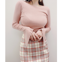 소프트 보트넥 슬릿 나팔 소매 니트티 4col