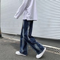 남성 일본 스타일 빈티지 힙합 프린트 데님 가을 새로운 스트레이트 느슨한 청바지 161