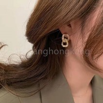925 silver 타원형 더블 링 큐빅 데일리 귀걸이