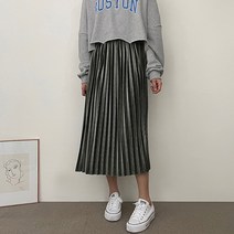 다미로그 벨벳 플리츠 주름 밴딩 롱 스커트
