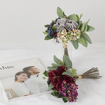 cocooning 홈가드닝 조화부쉬 4color 장미왁스플라워번들 인테리어 조화, 핑크그린