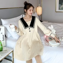 니트 랩 골지 배색 카라 임산부옷 기모 소임 데일리 롱 임부복원피스