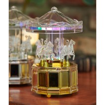 LED 투명 회전목마 오르골 2color, 골드