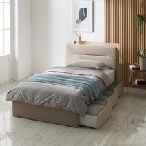 장인가구 루아 LED 가죽헤드 3서랍 수납침대 SS_라텍폼스 7존독립매트, 베이지