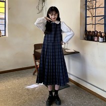 체크카라 주름지파 뷔스티에원피스 O0131
