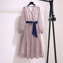 빅사이즈 결혼식 하객룩 원피스 대형 여성 류 봄 가을 mm 커버 배꼽 얇은 긴팔 쉬폰