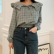 디작소 여성 네미드 프릴 세라 카라 밴딩 블라우스