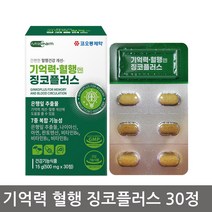 기억력 혈행 징코플러스 30정 1박스 혈행건강 개선 기억력 혈행엔징코 은행잎추출분말 kolon