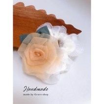 [그레이스 샵 ]핸드메이드 연노랑 장미꽃 곱창밴드 헤어밴드 두겹곱창