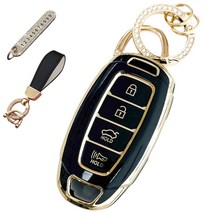 루루형제 현대 자동차 그랜저HG / 싼타페DM / 제네시스DH / 맥스크루즈 / 아슬란 / 신형에쿠스 키케이스 4버튼 트렁크 + 번호 키링, 키케이스+번호키링+가죽스트랩, AH-01, 다크블랙